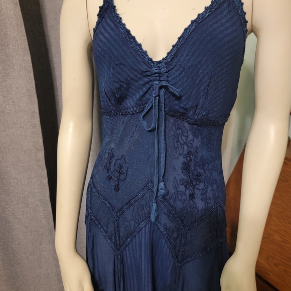 Fairycore Bohemian Lace Up‎ Blue Sundress Midi Fairy Grunge Hippie Festival Sz L - Picture 9 of 9